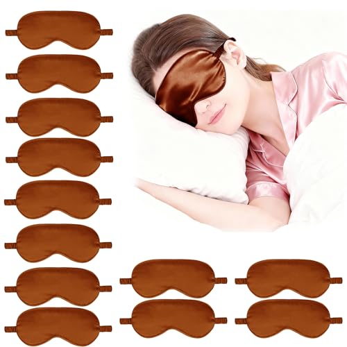12PACK Silky Sleep Masks Satin Eye Mask Silk Eyes Cover for Sleeping Blackout Eyeshades Soft Blindfold Travel Nap Gifts - color: Maple
