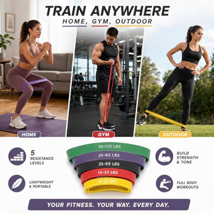 5 Pack Pull Up Assist Bands, Resistance Bands for Home Gym Training