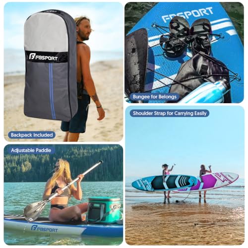 FBSPORT 11' Premium Stand Up Paddle Board, Yoga Board with SUP Accessories & Carry Bag | Wide Stance, Surf Control, Non-Slip Deck, Leash, Paddle and Pump for Youth & Adult - color: Blue