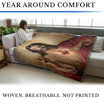 Pure Country Weavers Sacred Heart Blanket - Religious Gift Tapestry Throw Woven from Cotton - Made in The USA (72x54) - color: Sacred Heart, size: 72x54