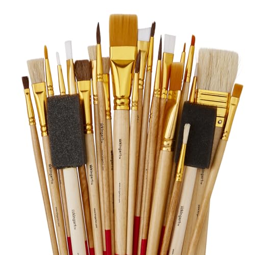 KINGART 25-Piece Paint Brush Set, Acrylic, Oil, Watercolor Gouache Paints, Face & Nail, Miniature Detailing & Rock Painting