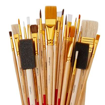 KINGART 25-Piece Paint Brush Set, Acrylic, Oil, Watercolor Gouache Paints, Face & Nail, Miniature Detailing & Rock Painting