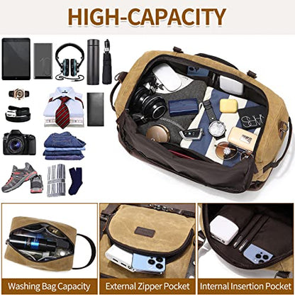 Nerlion Weekender Bag with Shoe Compartment Large Overnight Bag for Men Canvas Genuine Leather Carry on Luggage Bag Travel Duffel Bag(Brown) - color: Brown