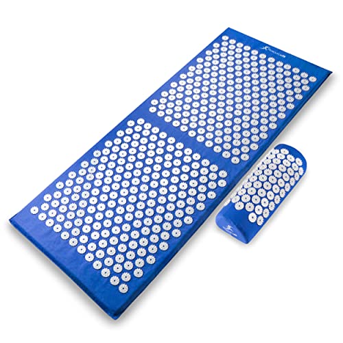 ProsourceFit Acupressure Mat and Pillow Set for Back/Neck Pain Relief and Muscle Relaxation, XL - Blue/White - color: Blue/White, size: XL