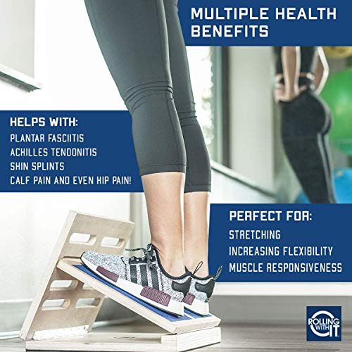 Rolling With It Wooden Slant Board for Calf Stretching, Squats | Solid wood, 4 adjustable angles, Anti-slip surface, For calf, hamstring & Achilles stretch, Squat wedge, Holds 350 lb