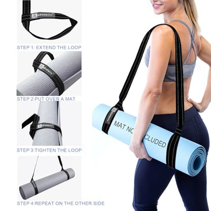 A AZURELIFE [MAT NOT Included] Yoga Mat Sling, Yoga Mat Straps for Carrying, Easy-Cinch Yoga Mat Holder Strap - color: #1-black