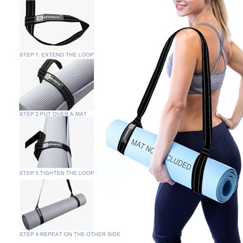 A AZURELIFE [MAT NOT Included] Yoga Mat Sling, Yoga Mat Straps for Carrying, Easy-Cinch Yoga Mat Holder Strap - color: #1-black