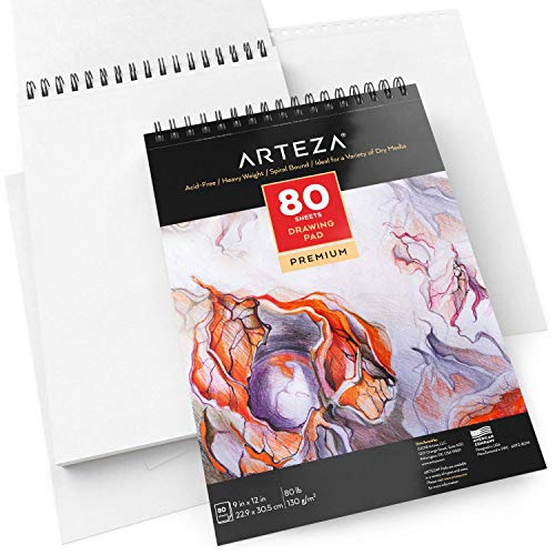 ARTEZA Drawing Paper Pad, 9 x 12 Inches, Pack of 1, 80 Sheets, Spiral Bound Artist Drawing Books, Durable Acid Free White Sketch Paper - size: 9 x 12 (Pack of 1)