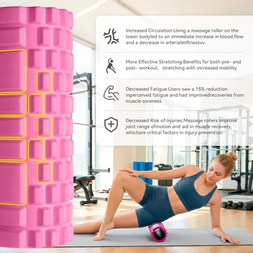 Foam Roller 13" Multi Density Fitness Exercise for Muscle Recovery | Massage Roller for Deep Tissue, Relieves Tight, Sore Muscles & Kinks, Improves Mobility & Circulation, Targets Key Body Parts - color: Pink