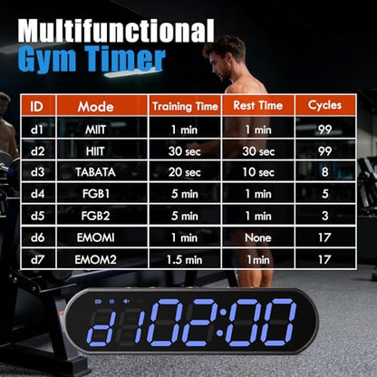 Gym Timer Clock for Home Gym - Portable Workout Timer with 7 Ready-to-Use Modes, 50-Hour Long Battery, Strong Magnetic Base & Clear Display - Ideal for HIIT, Boxing, Outdoor Training