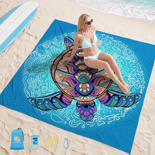 Aroveea Beach Blanket Waterproof Sandproof 78''X81''/10'X9' Oversized Mat - color: Turtle, size: 78''x81''