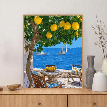 ZRIZQ Landscape Paint by Numbers Kit for Adults Beginner,Lemon Tree,16x20 | Full set with rich paints,wooden brushes,rolled canvas.Calming activity.Beginner friendly.Just open and paint. - color: 16"X20"Rolled Canvas(Frameless)-Landscape 19