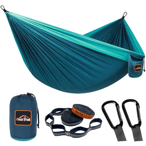 AnorTrek Camping Hammock, Super Lightweight Portable Parachute Hammock with Two Tree Straps Single or Double Nylon Travel Tree Hammocks for Camping Backpacking Hiking - color: Blue&dark Blue, size: Single 110''L x 55''W