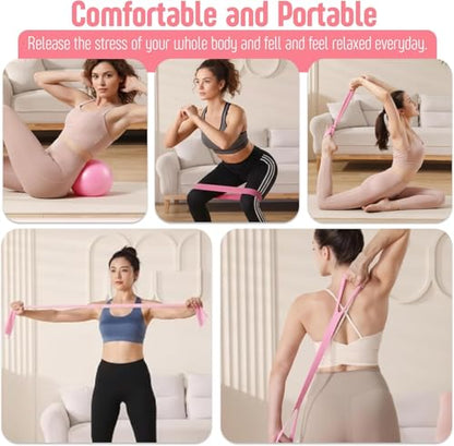 AMAVIK Pilates Kit 15-Pieces Home Workout Set with 5 Resistance Bands, Pilates Ring and Ball Set with Accessories-A Complete Pilates Set for Women to Improve Strength, Flexibility and Balance Body - color: Pink