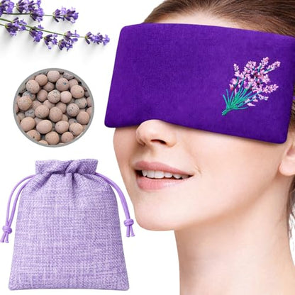 Weighted Clay Beads and Lavender Buds Eye Pillow Mask, Microwavable Heated or Cold Compress for Dry Eyes & Puffiness, Reusable Migraine Relief Mask with Washable Cotton Cover