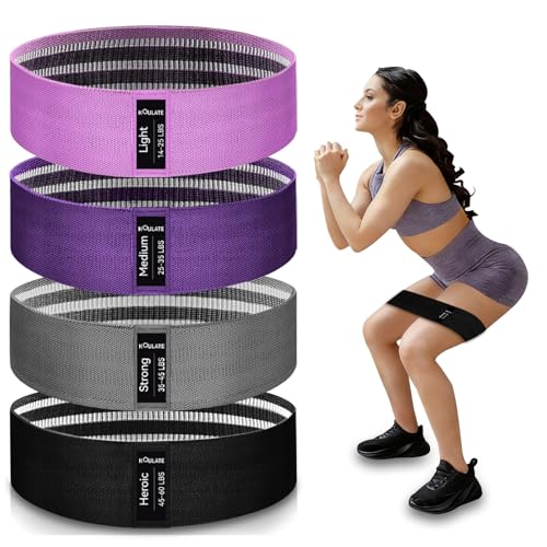 Resistance Bands for Working Out, 4 Levels Exercise Bands for Women & Men, Elastic Workout Band for Physical Therapy, Fabric Booty Band for Gym, Yoga, Pilates, Leg Training - color: Light purple &Purple & Grey & Black