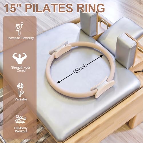 Pilates Ring 15 Inch Magic Circle Ring, Dual Padded Handles Pilates Exercise Circle, Adjustable Yoga Ring - color: Beige
