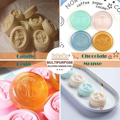 Sakolla 2 Pack Silicone Soap Molds, 6 Cavity Round Honeybee Silicone Molds for Homemade Soaps, Lotion Bar, Jello, Bath Bomb, Beeswax, Resin, Chocolate and Dessert (Pink) - color: Round Bee/Pink