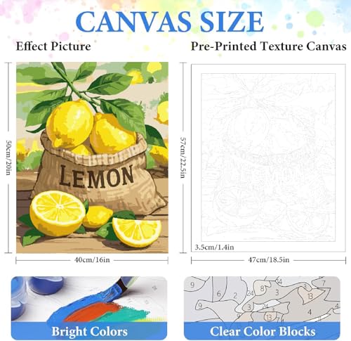 ZRIZQ Landscape Paint by Numbers Kit for Adults Beginner,Lemon,16x20 | Full set with wooden brushes,rolled canvas,rich paints.Calming activity.Beginner friendly.Just open and paint. - color: 16"X20"Rolled Canvas(Frameless)-Landscape 16