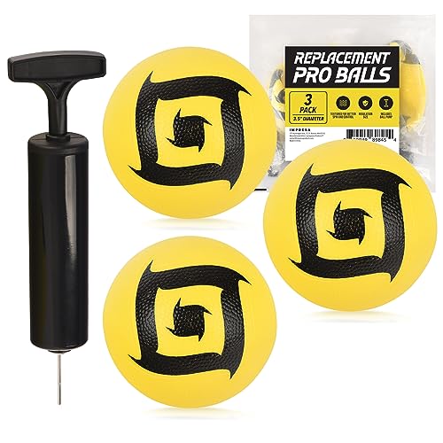 Impresa 3-Pack Spike Ball Replacement Balls - Compatible with Spikeball, Spikeball Pro Set - 3.5-Inch Yellow Inflatable Replacements & Hand Pump - Enhanced Grip & Consistent Bounce
