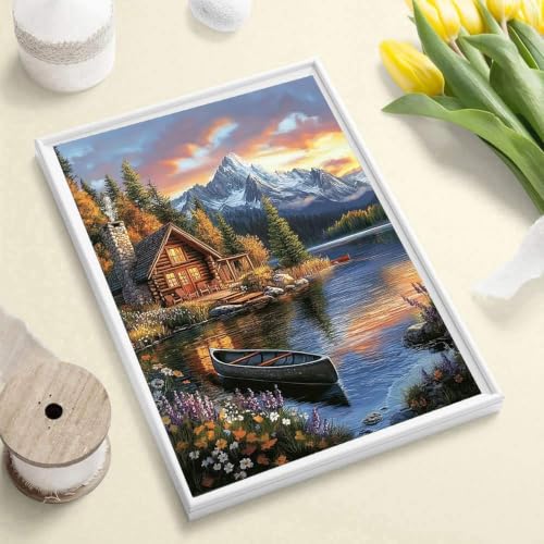 Diamond Art Kits for Adults, Landscape Diamond Art Painting Kits for Adults | Stress Relief Lake Cabin Full Round Drills 5D Heartfelt DIY Gift Gem Crafts Kits Wall Decor HD Canvas 11.8x15.7 in 30x40 cm - color: Lake Cabin