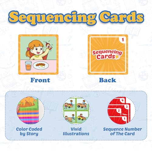 Kasfalci 4-Scene Sequence Board Game, Back to School Supplies, Sequencing Flash Cards, Speech Therapy Materials Sensory Toys for Kids with Autism, Preschool Learning Activity for Improve Storytelling - style: 4-Scene Sequencing Cards