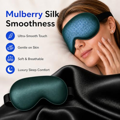 Cooling Sleep Mask with Mulberry Silk Surface & Removable Gel Pack - color: Cooling Bark Green