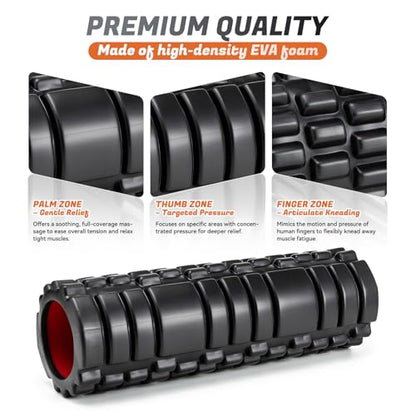 Foam Roller for Deep Tissue Massager, Patented Exercise Roller | 18" Trigger Point Foam Roller for Muscle Recovery, Physical Therapy, Improves Mobility, Fitness, Yoga and Pilates, Black - color: Black
