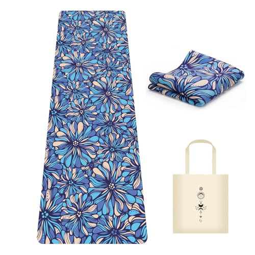 Travel Suede Yoga Mat 1.5mm Thick Non Slip Foldable Lightweigh Sweat Absorbent Exercise Mat for Hot Yoga Pilates Home Gym Outdoor, 72"L x 24"W, 3 lbs - color: Blue