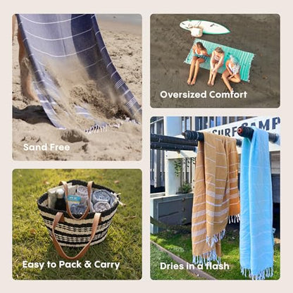 WETCAT Turkish Beach Towel Oversized (38"x71") 100% Turkish Cotton, Made in Turkey - Sand Free, Extra Large, Ultra Soft, Quick Drying, Compact & Lightweight for Travel - Light Grey - color: Light Grey, size: Beach Towel (38" x 71")