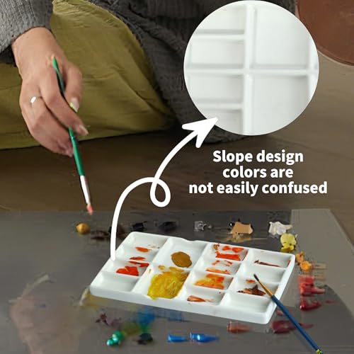 8" Porcelain Watercolor Palette - 14 Well Ceramic Artist Paint Palette with Mixing Tray for Painting and Craft Projects - color: White