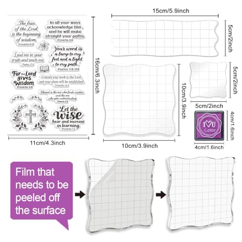 6Pcs Christian Bible Verse Clear Stamps for Card Making Easter Blessing 20 Craft Ink Pad 3 Acrylic Stamp Block Silicone Stamp with Greeting Words Rubber Stamps for Crafting DIY Scrapbooking - style: 29Pcs Biblical Blessings Clear Stamps