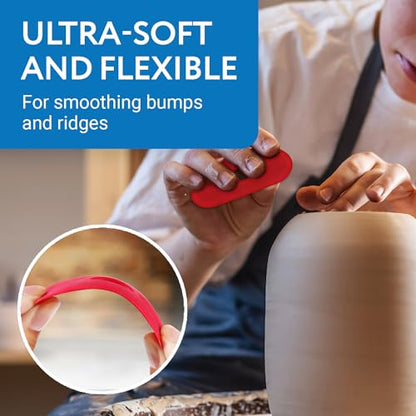 Impresa Pottery Tools & Ribs - 2-Pack Red Silicone Clay Ribs & Rubber Kidney - Soft Ceramic Smoother - Smooths & Shapes Clay & Removes Finger Marks for Wheel Throwing & Handbuilding