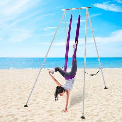 Aerial Rig, Aerial Yoga Stand, 10 FT Frame, 13 YD Fabric, 550 LB Capacity - color: SILK ONLY / Purple