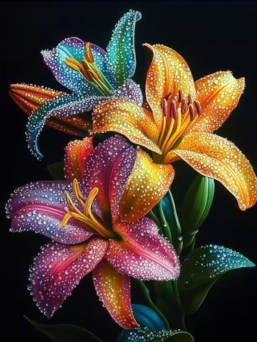 DOTSTART Flower Diamond Art Kits for Adults, Full Drill Round Gem Painting | 5D DIY Diamond Painting Kit for Craft Lovers, Art Gift for Home Wall Decor and Relaxing Hobby, 11.81x15.75 Inch - color: KM1141-1