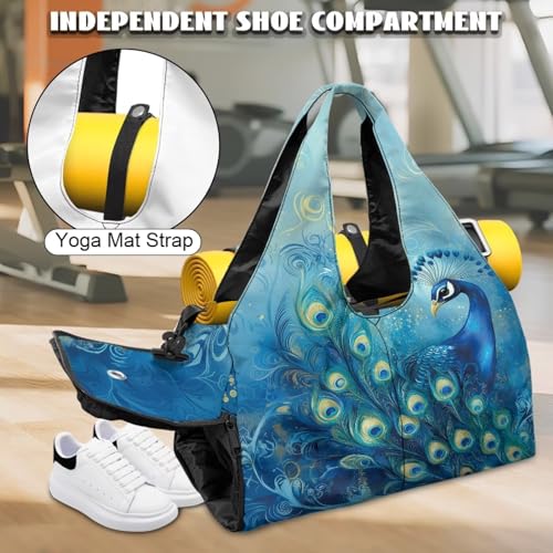 Yoga Mat Bag for Men Women Canvas Yoga Mat Carrier Take In Out Mat Easily for Beach Swim Bags Pool Sports Gym - color: Blue Peacock