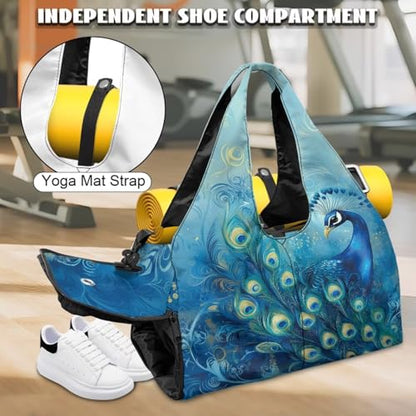 Yoga Mat Bag for Men Women Canvas Yoga Mat Carrier Take In Out Mat Easily for Beach Swim Bags Pool Sports Gym - color: Blue Peacock