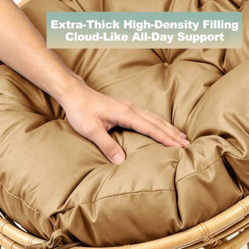 47" Round Tufted Floor Cushion, Thick Meditation Papasan with Ties - color: Light Brown
