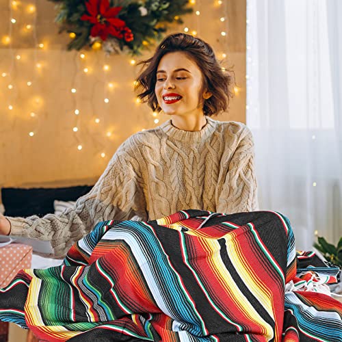 Tudomro 4 PCS Large Authentic Mexican Blankets Colorful Mexican Striped Throw Blankets Serape Fiesta Beach Fringe Yoga for Home Office Camping Picnic (Bright) - color: Bright