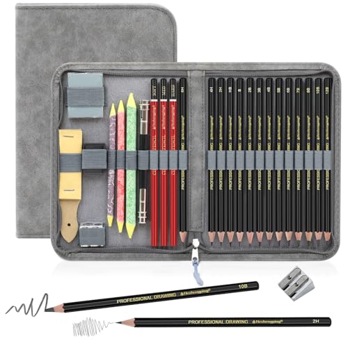 Heshengping Sketching and Drawing Pencils Set 26pcs, Art Supplies Drawing pencil Kit,Graphite Charcoal Professional Pencils Set, Adults Beginners Artist - style: 26 Pack Sketching Pencils Grey