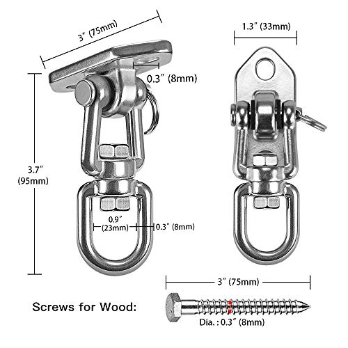 Hammock Chair Hanging Kit Swing Ceiling Mount, Heavy Duty 360° Swivel Swing Hanger Hook, Playground, Tree, Gym, Rope, Swing Set Bracket, Punching Bag Hardware, 1000 LB - style: 2 Pack - 360° Swivel Hook