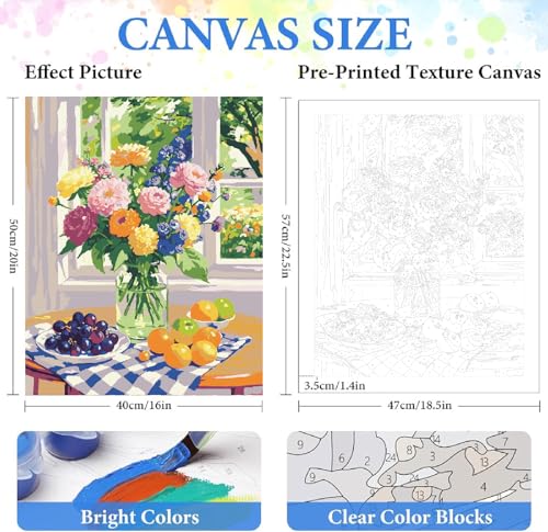 ZRIZQ Paint by Numbers Kit for Adults Beginner,Flowers,16x20 | Full set with wooden brushes,rolled canvas,rich paints.Calming activity.Beginner friendly.Just open and paint. - color: 16"X20"Rolled Canvas-Flowers 7