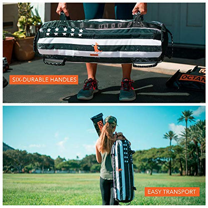 Adjustable Sandbags for Fitness 75lb - Home Workout Sandbag Set with 3 x Filler Bags and Exercise Poster - Training Weighted Sand Bag Equipment with Handles for Gym & Crossfit USA (75)