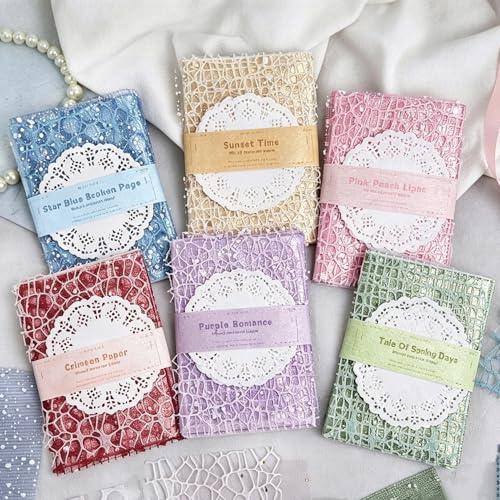 BESARME 140 Pcs Textured Scrapbook Paper & Lace Stickers Set | 120 Patterned Sheets, 20 Lace Stickers, 5.5 x 3.9 In, For Junk Journals, Planners, Vision Boards, Card Making - color: Multicolor