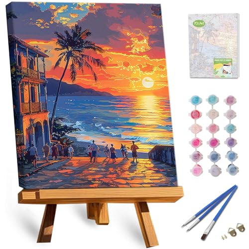 TOCARE Framed Paint by Numbers Kit for Adults, 12x16Inch Hawaii Sunset Paint by Numbers with Frame, Beach Adult Paint by Number Framed Canvas Nature Scenery(Without Easel) - color: TC-F-207