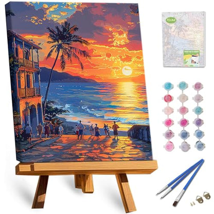 TOCARE Framed Paint by Numbers Kit for Adults, 12x16Inch Hawaii Sunset Paint by Numbers with Frame, Beach Adult Paint by Number Framed Canvas Nature Scenery(Without Easel) - color: TC-F-207
