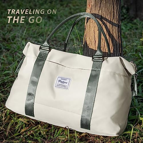 Travel Duffel Bags for Women Mens Waterproof Weekender Carry on Bag Sports Gym Bag Travel Tote Bags with Wet Pocket Overnight Bag Workout Duffel Bags with Trolley Sleeve Beige with Green - color: F9-Beige Green