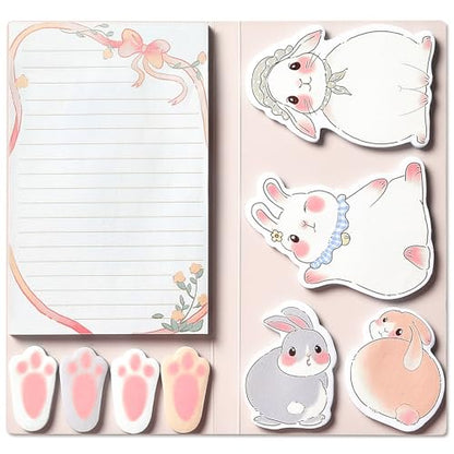 Hommie Cute Sticky Notes Set, Sticky Notes Set Planner Dividers, Easter Bunny Self-Stick Memo Pads with Animal Divider Tabs, Bundle Writing Designs for Office, School, Easter Party Supplies - color: Rabbit(pink Background)