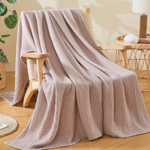 EMME Cotton Muslin Large Throw Blanket Couch Breathable Gauze Soft Lightweight Bed Blankets Adults (Heather Dusty Pink, 50"x70") - color: 06 - Dusty Pink, size: Large Throw (50" X 70")