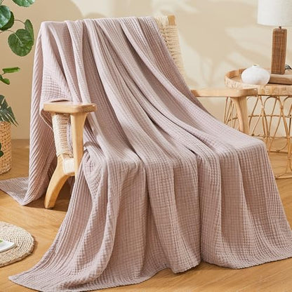 EMME Cotton Muslin Large Throw Blanket Couch Breathable Gauze Soft Lightweight Bed Blankets Adults (Heather Dusty Pink, 50"x70") - color: 06 - Dusty Pink, size: Large Throw (50" X 70")